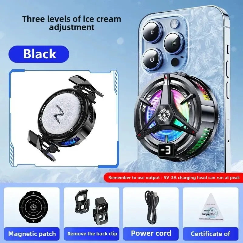 TL07 5V/3A Magnetic Phone Cooler for PUBG Mobile - Semiconductor Freeze Cooling Fan with Digital Temperature Display - Back Clip