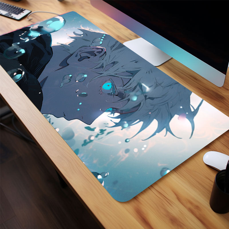 Anime White Haired Boy Mouse Pad Blue Mouse Pad, Long Non-slip Waterproof Mouse Pad, Office Game Table Mat