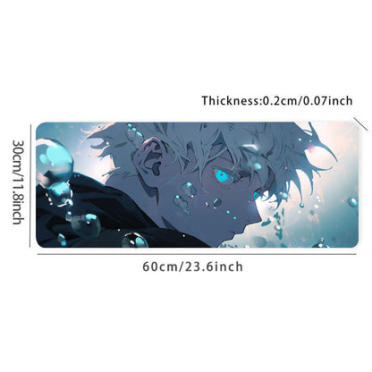 Anime White Haired Boy Mouse Pad Blue Mouse Pad, Long Non-slip Waterproof Mouse Pad, Office Game Table Mat
