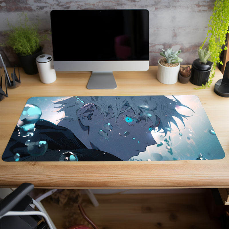 Anime White Haired Boy Mouse Pad Blue Mouse Pad, Long Non-slip Waterproof Mouse Pad, Office Game Table Mat