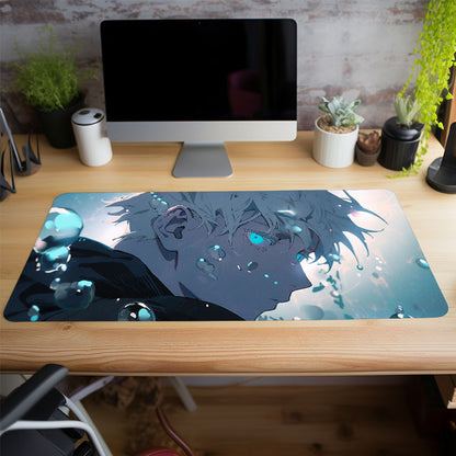 Anime White Haired Boy Mouse Pad Blue Mouse Pad, Long Non-slip Waterproof Mouse Pad, Office Game Table Mat