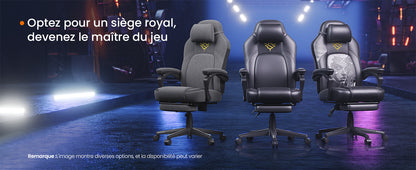 HOME Fauteuil Gaming, Chaise de Bureau Ergonomique avec Repose-Pieds, Chaise Gamer avec Appui-tête, PU, Hauteur Réglable, Noir