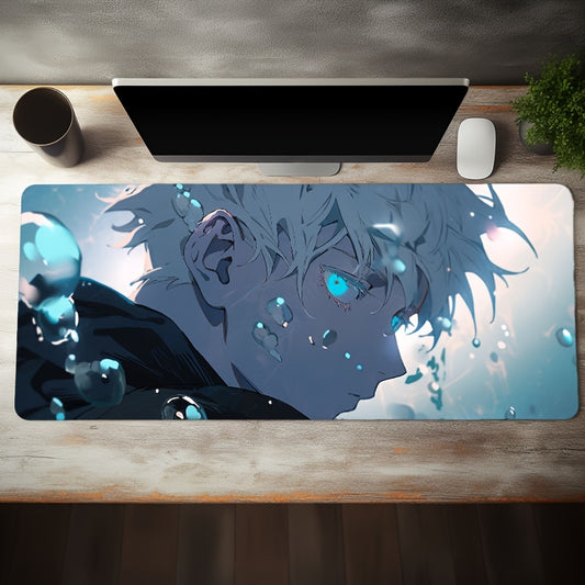 Anime White Haired Boy Mouse Pad Blue Mouse Pad, Long Non-slip Waterproof Mouse Pad, Office Game Table Mat