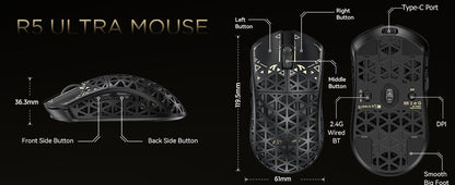 ATTACK SHARK R5 Ultra Carbon Fiber Wireless 8K Gaming Mouse 39g SUPERLIGHT, PixArt PAW3950MAX Gaming Sensor, 8000Hz Wireless Pol