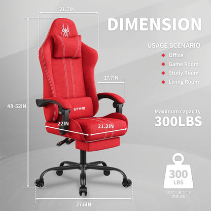 Gaming Chair With Breathable Fabric, Comfortable Office Chair Game Chair With Headrest And Lumbar Support, Ergonomic Video Game Chairs For Adults, 360°-Swivel Seat