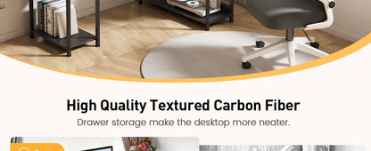 L-Shape Gaming Desk with Drawers, Carbon Fiber Computer Desk with Monitor Arm, Gaming Desk for Home Office Desks