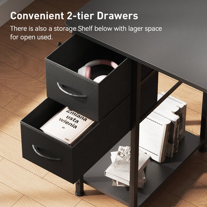 L-Shape Gaming Desk with Drawers, Carbon Fiber Computer Desk with Monitor Arm, Gaming Desk for Home Office Desks