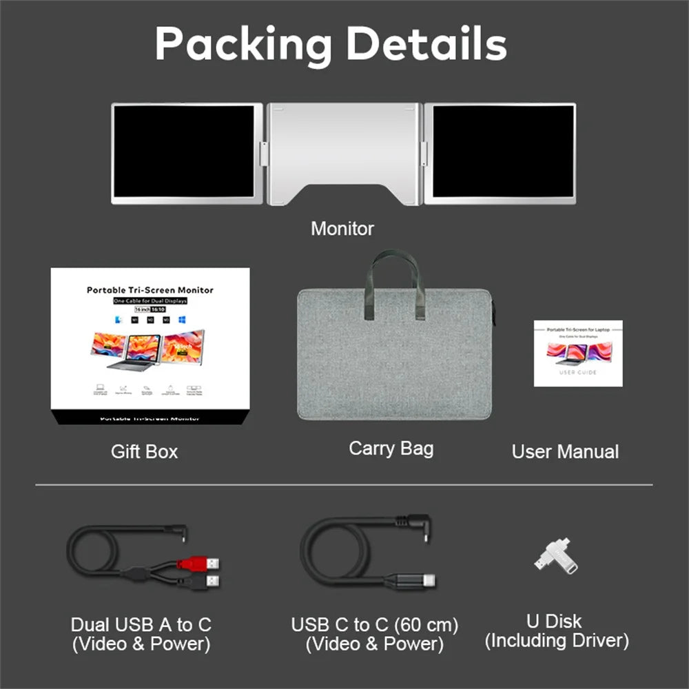 Dual Screen Display Extended Portable Monitor FHD Notebook Sub Screen Triple Screen Extender Compatible with All PC Rospider