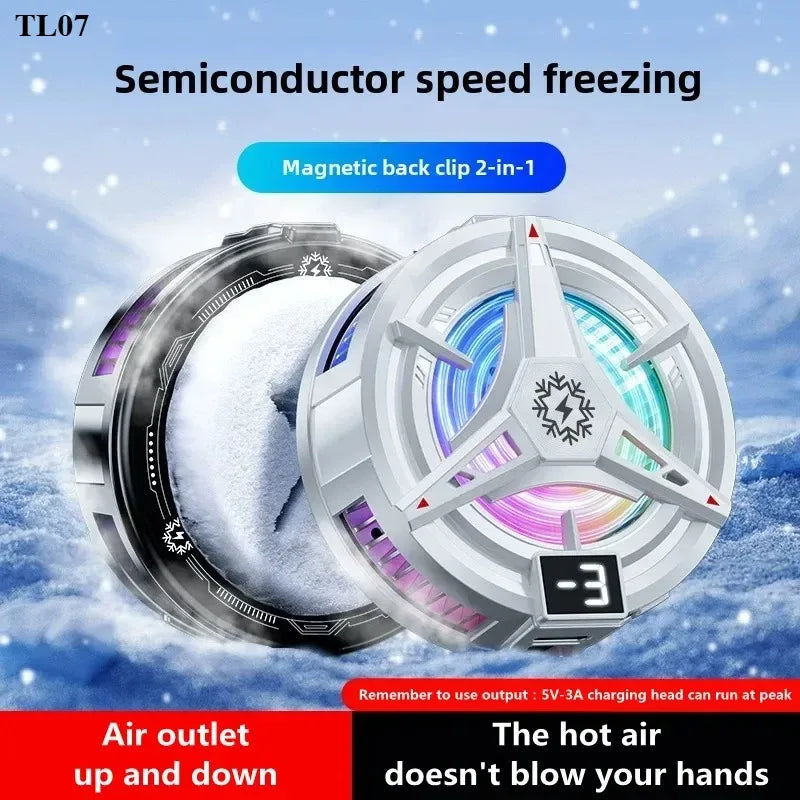 TL07 5V/3A Magnetic Phone Cooler for PUBG Mobile - Semiconductor Freeze Cooling Fan with Digital Temperature Display - Back Clip