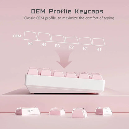Crystal jelly keycaps, side-engraved 113 keys, suitable for 61/68/84/87/98/100-key Cherry Gateron MX mechanical keyboards, pink.