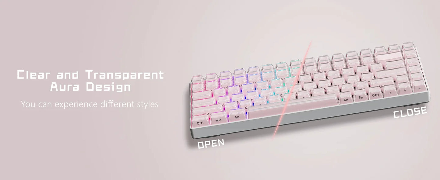 Crystal jelly keycaps, side-engraved 113 keys, suitable for 61/68/84/87/98/100-key Cherry Gateron MX mechanical keyboards, pink.
