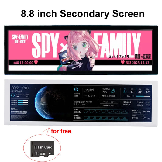 8.8 Inch Secondary Screen IPS 1920X480 Pixel USB Type-C LCD Monitor PC Case CPU GPU RAM Dislpay Computer Monitoring Free AIDA64