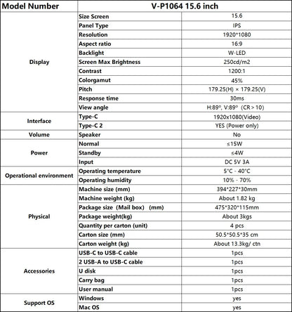 Dual Screen Display Extended Portable Monitor FHD Notebook Sub Screen Triple Screen Extender Compatible with All PC Rospider