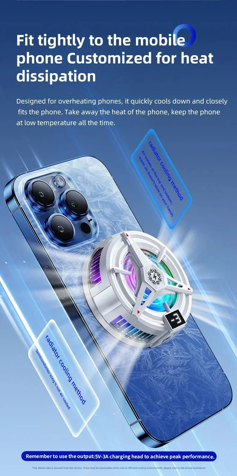 TL07 5V/3A Magnetic Phone Cooler for PUBG Mobile - Semiconductor Freeze Cooling Fan with Digital Temperature Display - Back Clip