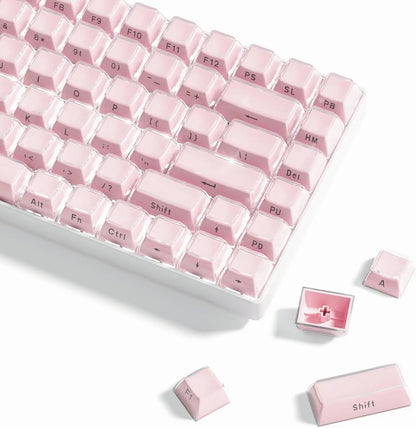 Crystal jelly keycaps, side-engraved 113 keys, suitable for 61/68/84/87/98/100-key Cherry Gateron MX mechanical keyboards, pink.