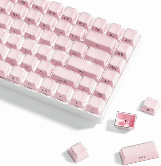 Crystal jelly keycaps, side-engraved 113 keys, suitable for 61/68/84/87/98/100-key Cherry Gateron MX mechanical keyboards, pink.