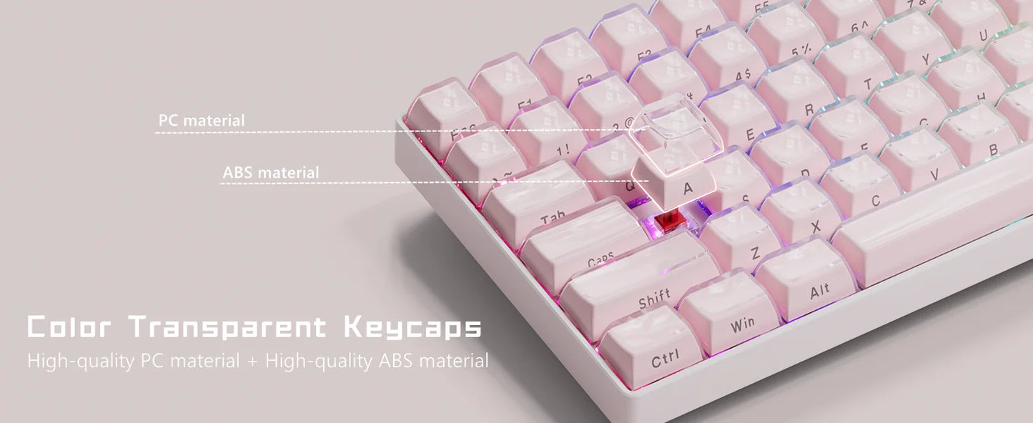 Crystal jelly keycaps, side-engraved 113 keys, suitable for 61/68/84/87/98/100-key Cherry Gateron MX mechanical keyboards, pink.
