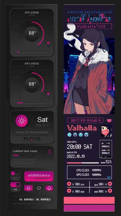 8.8 Inch Secondary Screen IPS 1920X480 Pixel USB Type-C LCD Monitor PC Case CPU GPU RAM Dislpay Computer Monitoring Free AIDA64