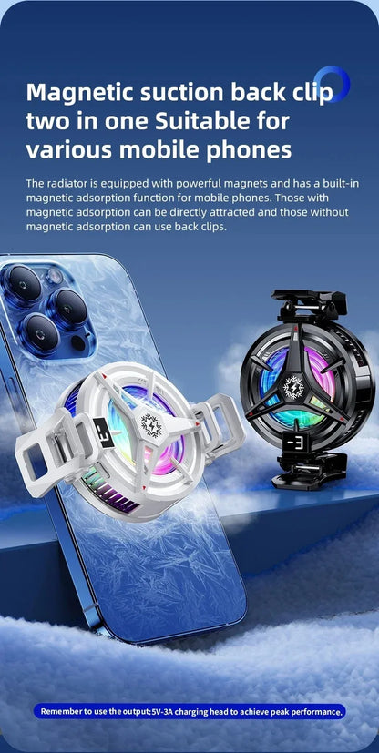 TL07 5V/3A Magnetic Phone Cooler for PUBG Mobile - Semiconductor Freeze Cooling Fan with Digital Temperature Display - Back Clip