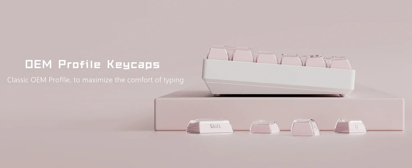 Crystal jelly keycaps, side-engraved 113 keys, suitable for 61/68/84/87/98/100-key Cherry Gateron MX mechanical keyboards, pink.