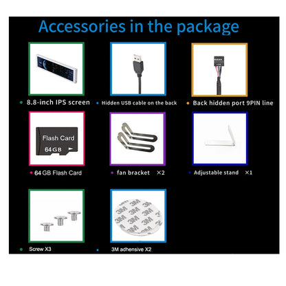 8.8 Inch Secondary Screen IPS 1920X480 Pixel USB Type-C LCD Monitor PC Case CPU GPU RAM Dislpay Computer Monitoring Free AIDA64
