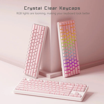 Crystal jelly keycaps, side-engraved 113 keys, suitable for 61/68/84/87/98/100-key Cherry Gateron MX mechanical keyboards, pink.