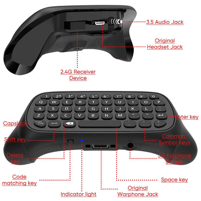 Controller Keyboard for Xbox Series X/S/One/One S Wireless Chatpad Gaming Keypad with USB Receiver With 3.5mm Audio Jack