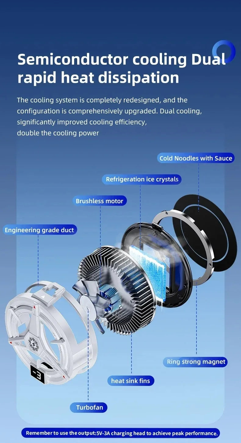 TL07 5V/3A Magnetic Phone Cooler for PUBG Mobile - Semiconductor Freeze Cooling Fan with Digital Temperature Display - Back Clip