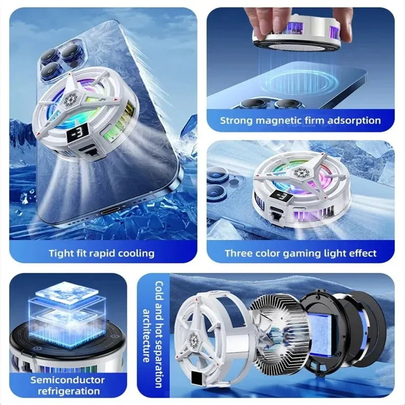 TL07 5V/3A Magnetic Phone Cooler for PUBG Mobile - Semiconductor Freeze Cooling Fan with Digital Temperature Display - Back Clip