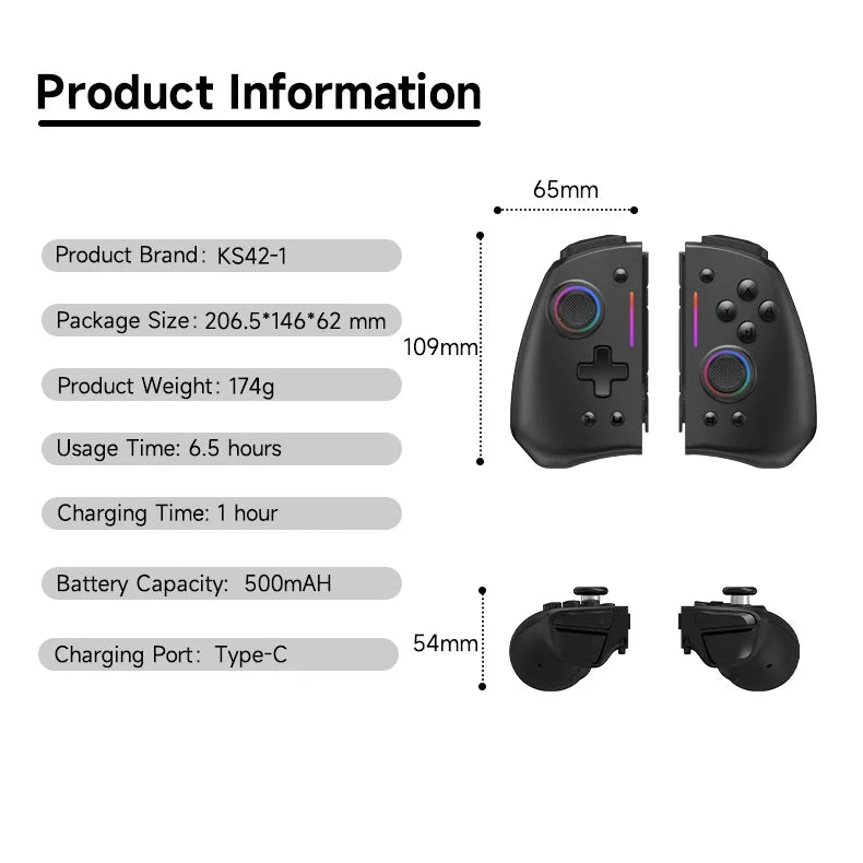 LinYuvo KS42 Meteor Light Wireless Joy-pad with 8 Color RGB Lights for Switch/Lite/OLED, with Programmable,,Turbo & Vibration