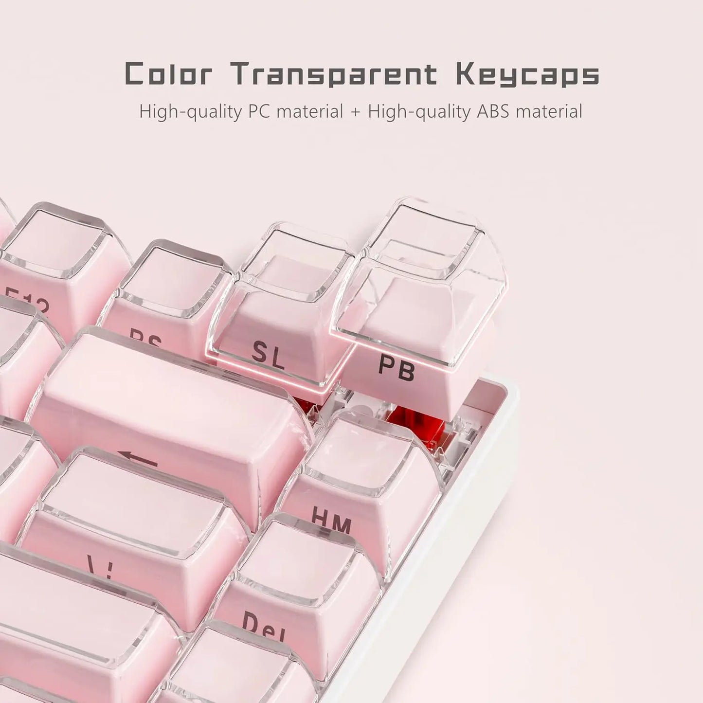 Crystal jelly keycaps, side-engraved 113 keys, suitable for 61/68/84/87/98/100-key Cherry Gateron MX mechanical keyboards, pink.