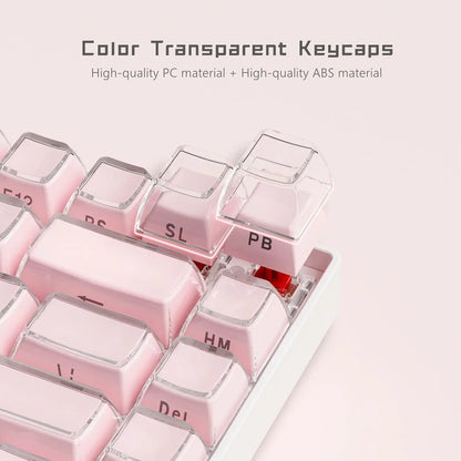 Crystal jelly keycaps, side-engraved 113 keys, suitable for 61/68/84/87/98/100-key Cherry Gateron MX mechanical keyboards, pink.