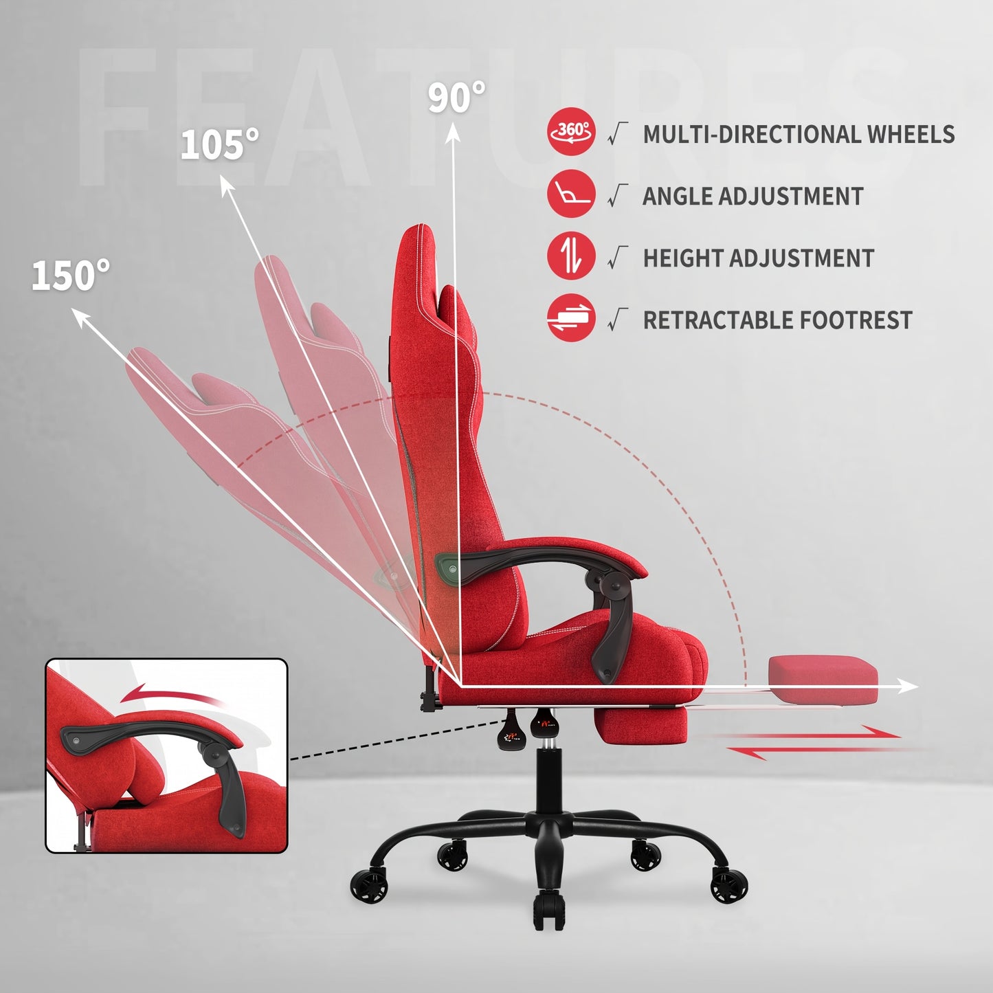 Gaming Chair With Breathable Fabric, Comfortable Office Chair Game Chair With Headrest And Lumbar Support, Ergonomic Video Game Chairs For Adults, 360°-Swivel Seat